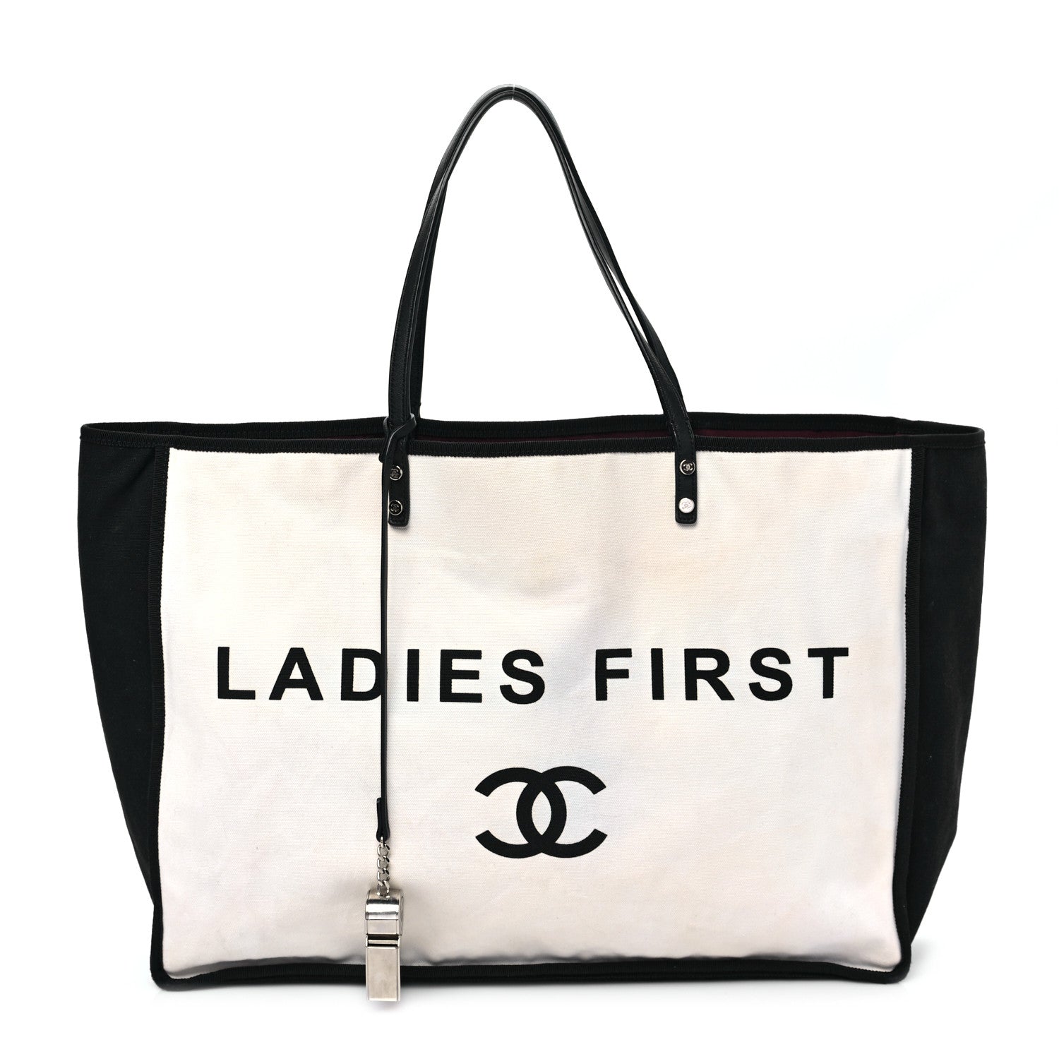 Chanel Canvas Calfskin Large Let's Demonstrate Tote White Black 1 of 10