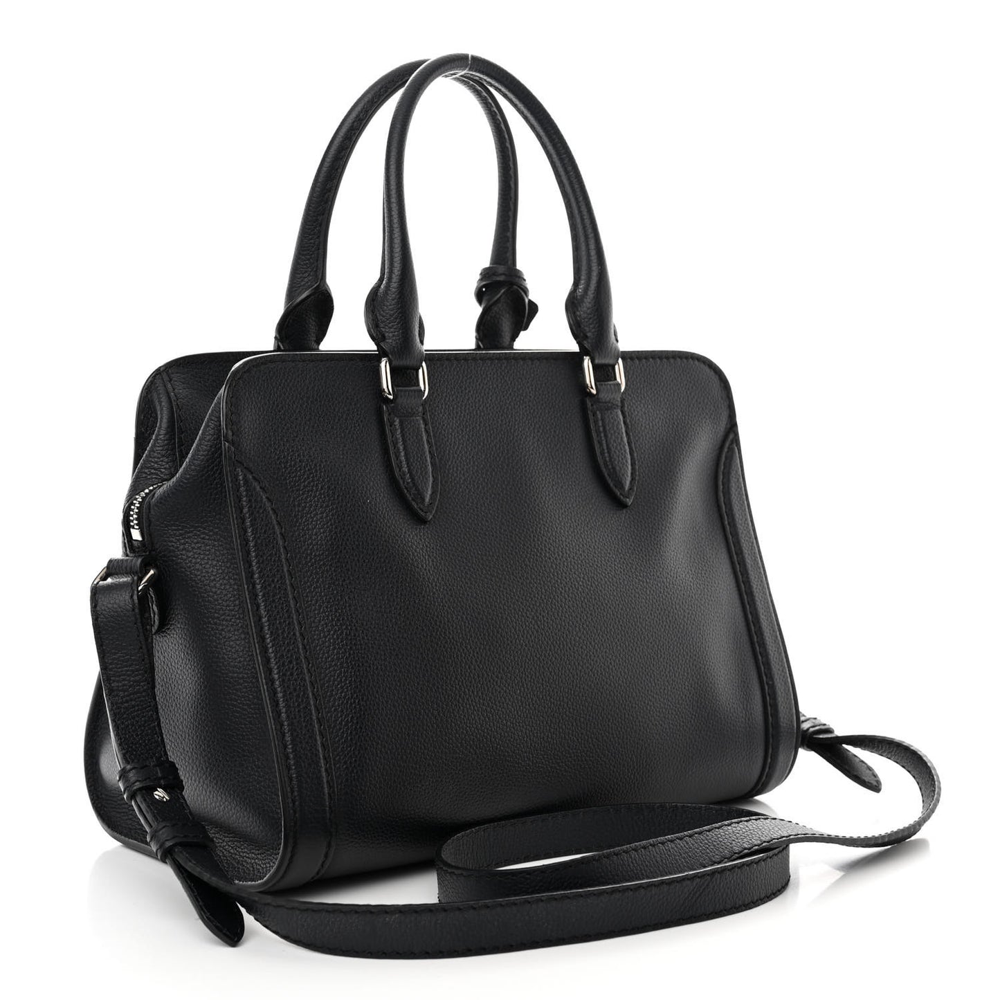 Pebbled Calfskin Small Skull Padlock Zip Around Tote Navy