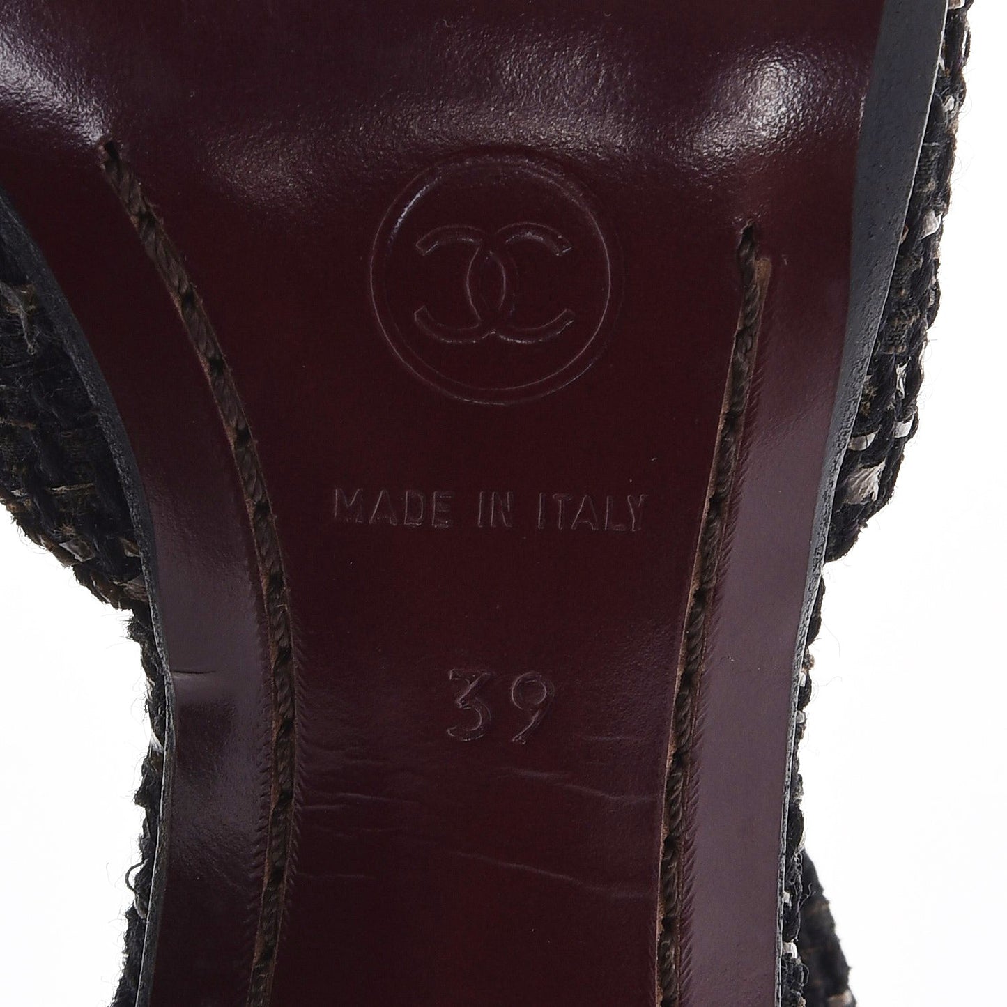 Tweed Lambskin Cap Toe T-Strap Pumps 39 Brown