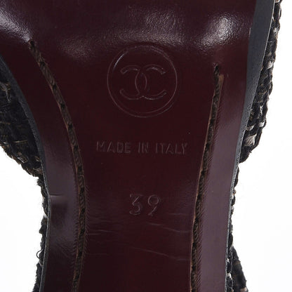 Chanel Tweed Lambskin Cap Toe T-Strap Pumps 39 Brown 6 of 8