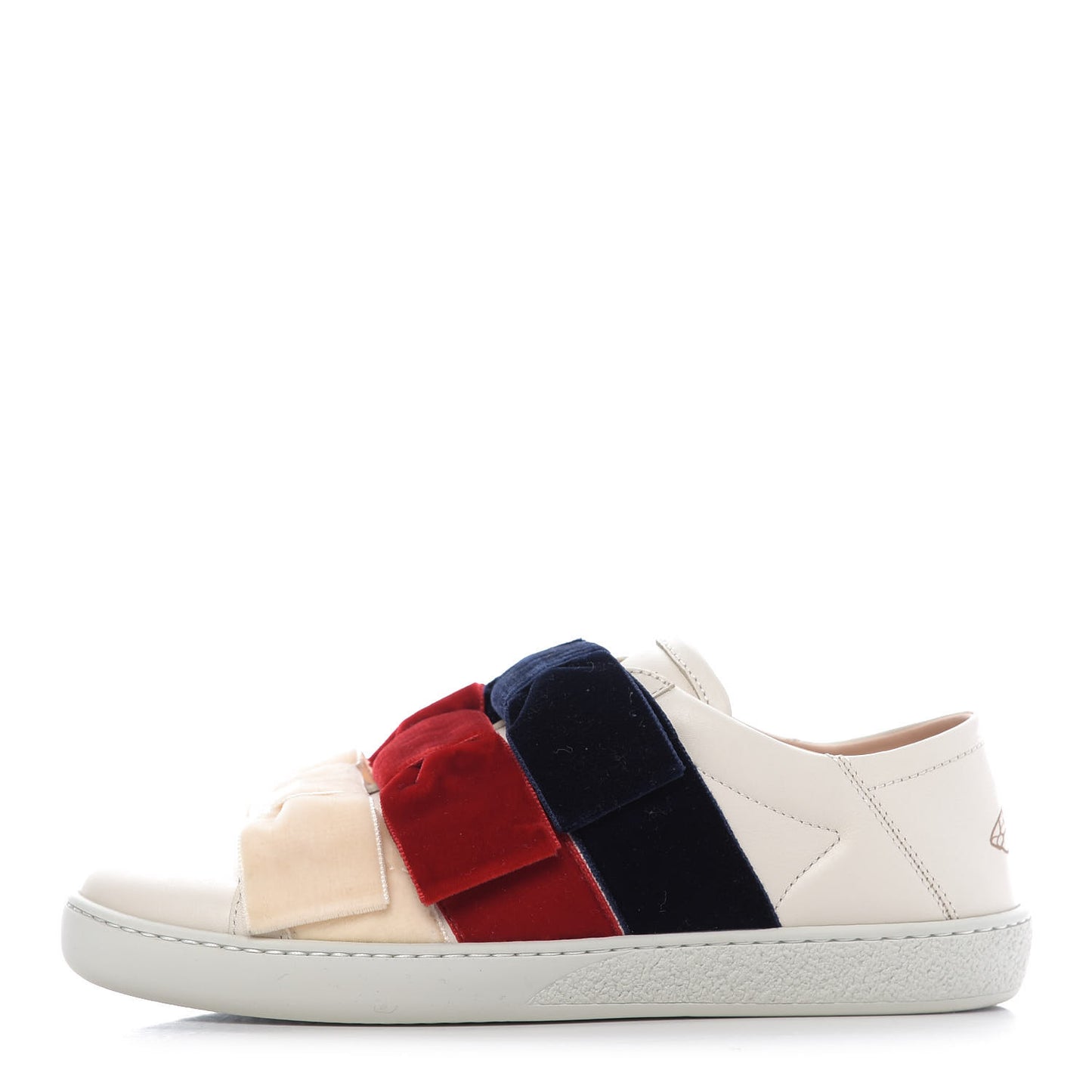 Calfskin Velvet Womens Bow Ace Sneakers 36 White