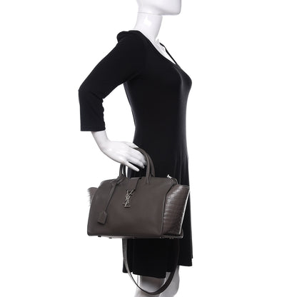 Saint Laurent Smooth Calfskin Crocodile Embossed Small Monogram Downtown Cabas Earth 3 of 11