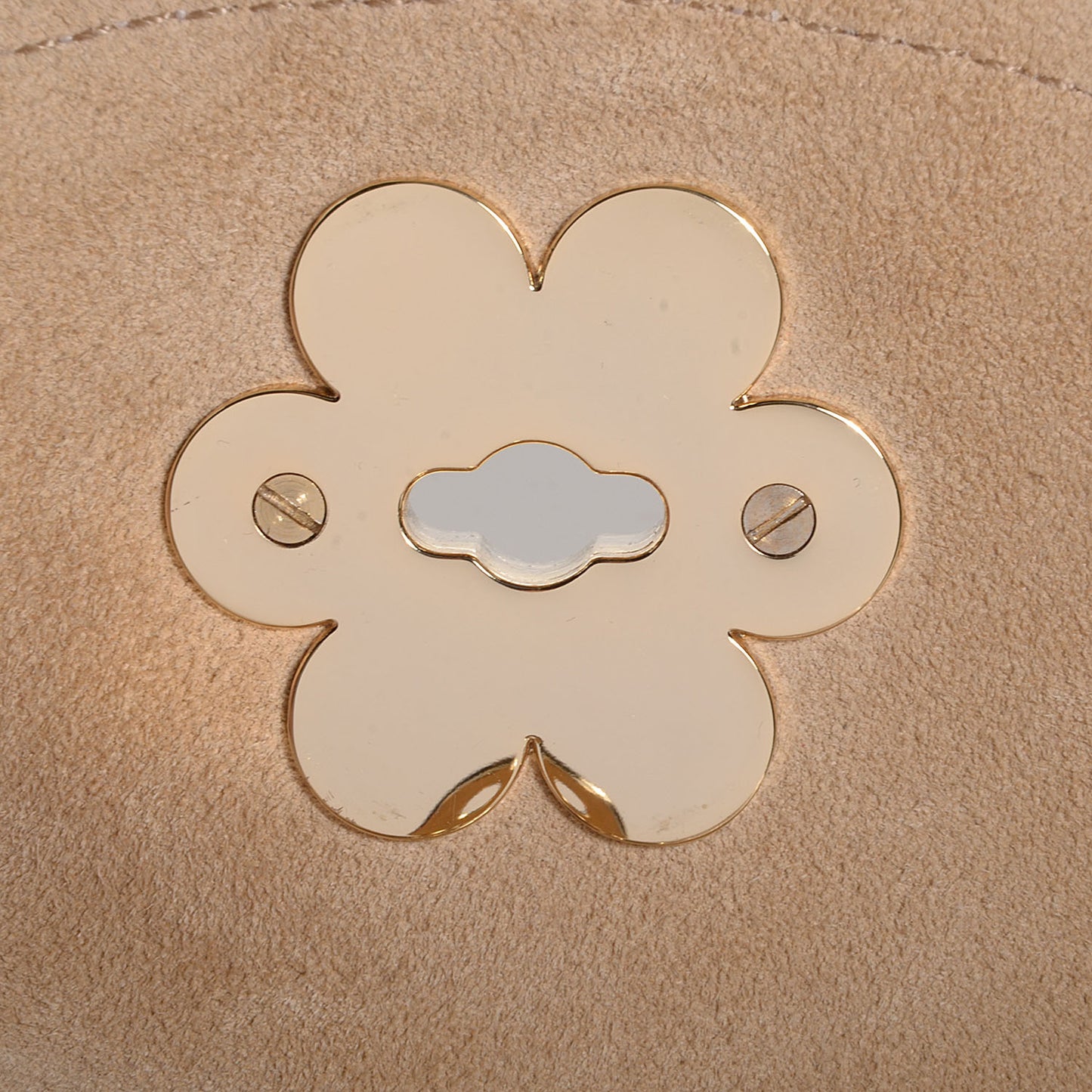 Soft Matte Pebbled Flower Lock Crossbody Bag Beige