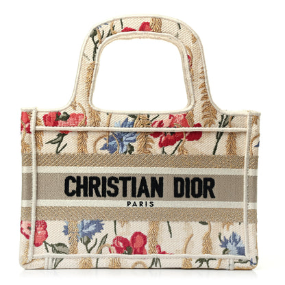 Christian Dior Canvas Embroidered Hibiscus Printed Mini Book Tote Beige Multicolor 1 of 4
