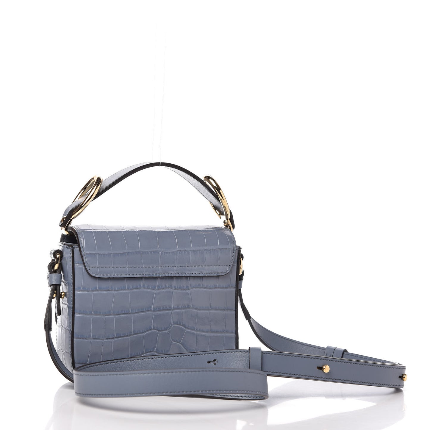 Calfskin Crocodile Embossed Mini C Double Carry Ash Blue
