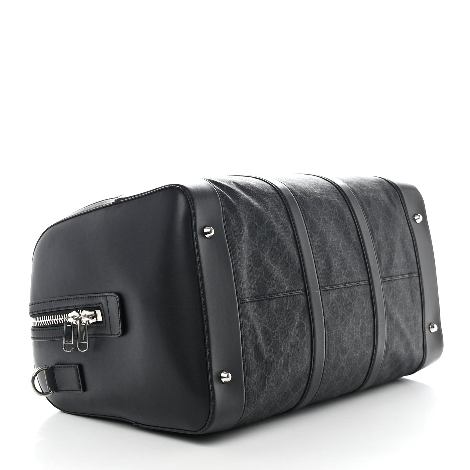 Gucci Soft GG Supreme Monogram Appia Calfskin Web Large Carry On Duffle Bag Black Grey 3 of 10