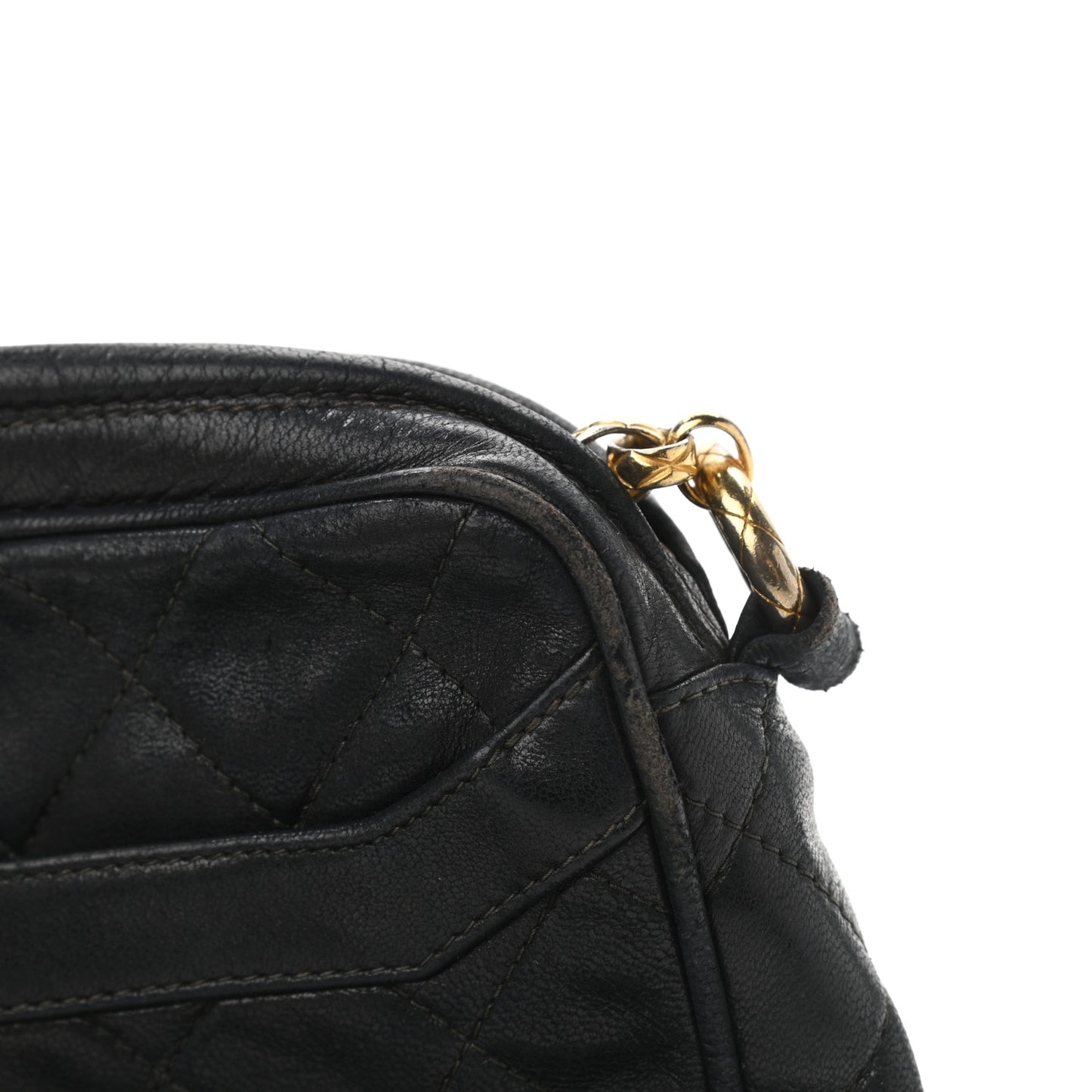 Lambskin Quilted CC Tassel Camera Case Black
