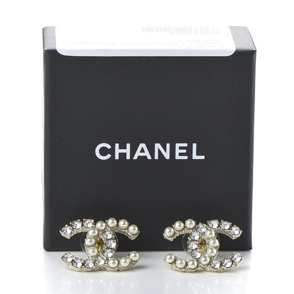 Chanel Crystal Pearl CC Dazzling Domino Earrings Gold 5 of 5