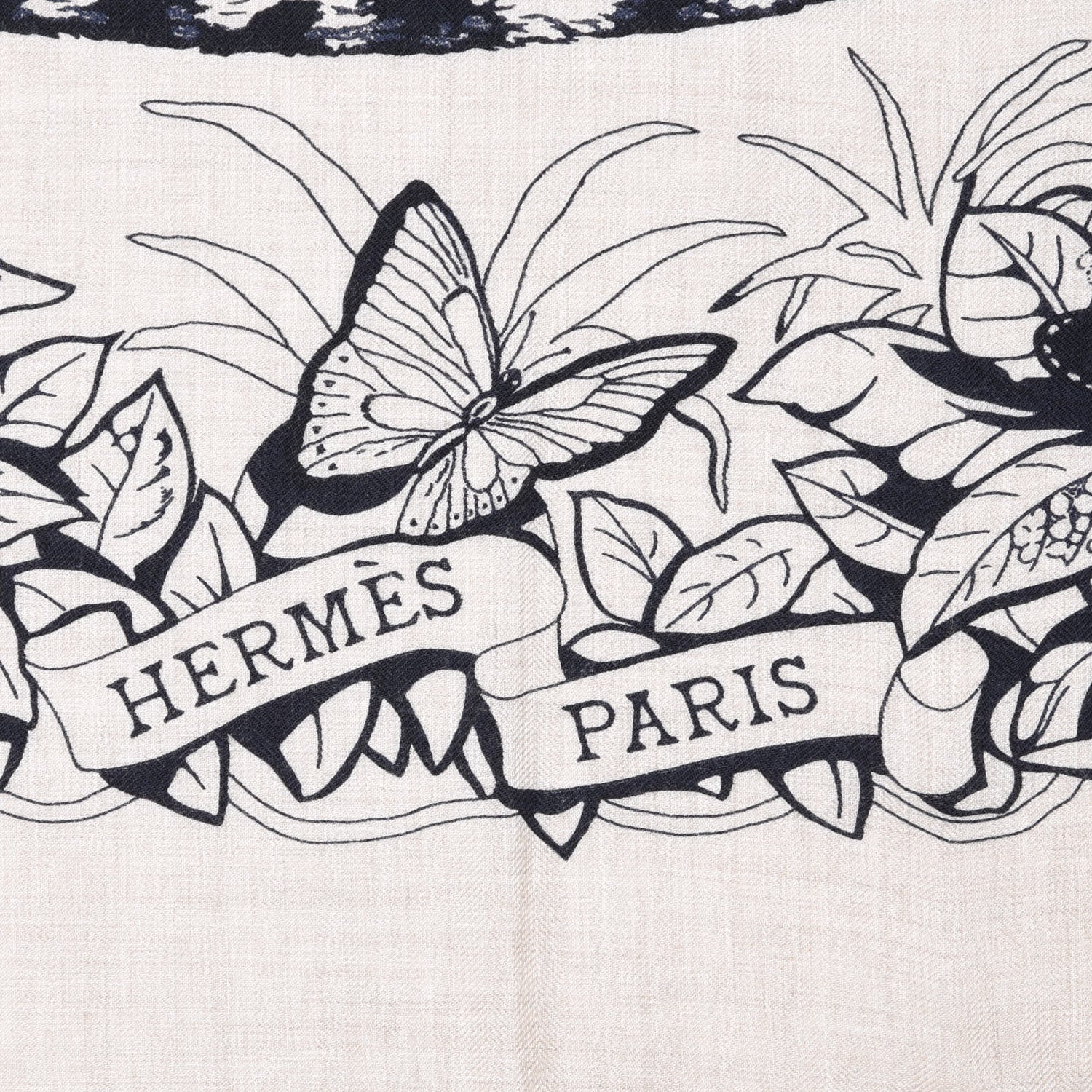 Hermes Cashmere Silk Jungle Love Tattoo Shawl 140 Natural Bleu Black 2 of 5