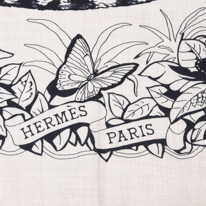 Hermes Cashmere Silk Jungle Love Tattoo Shawl 140 Natural Bleu Black 2 of 5