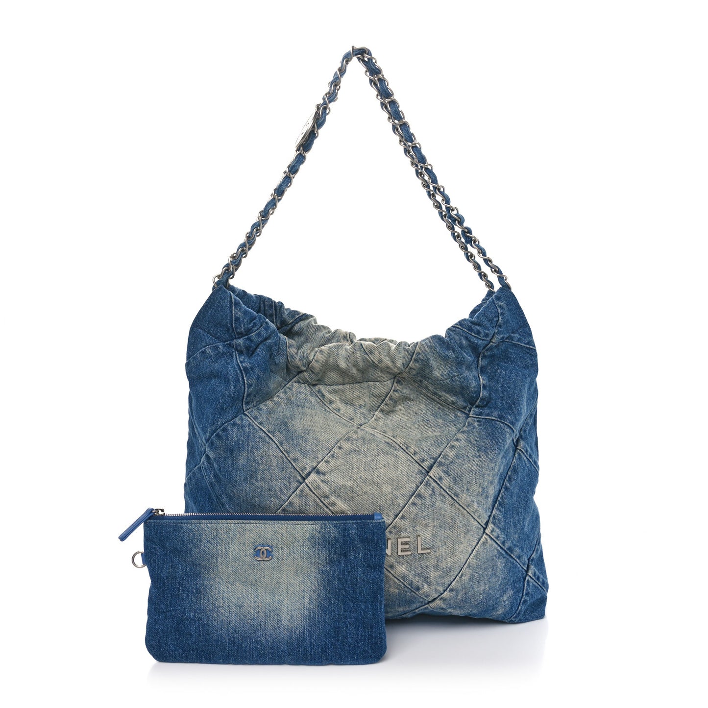 Denim Quilted Small Chanel 22 Blue