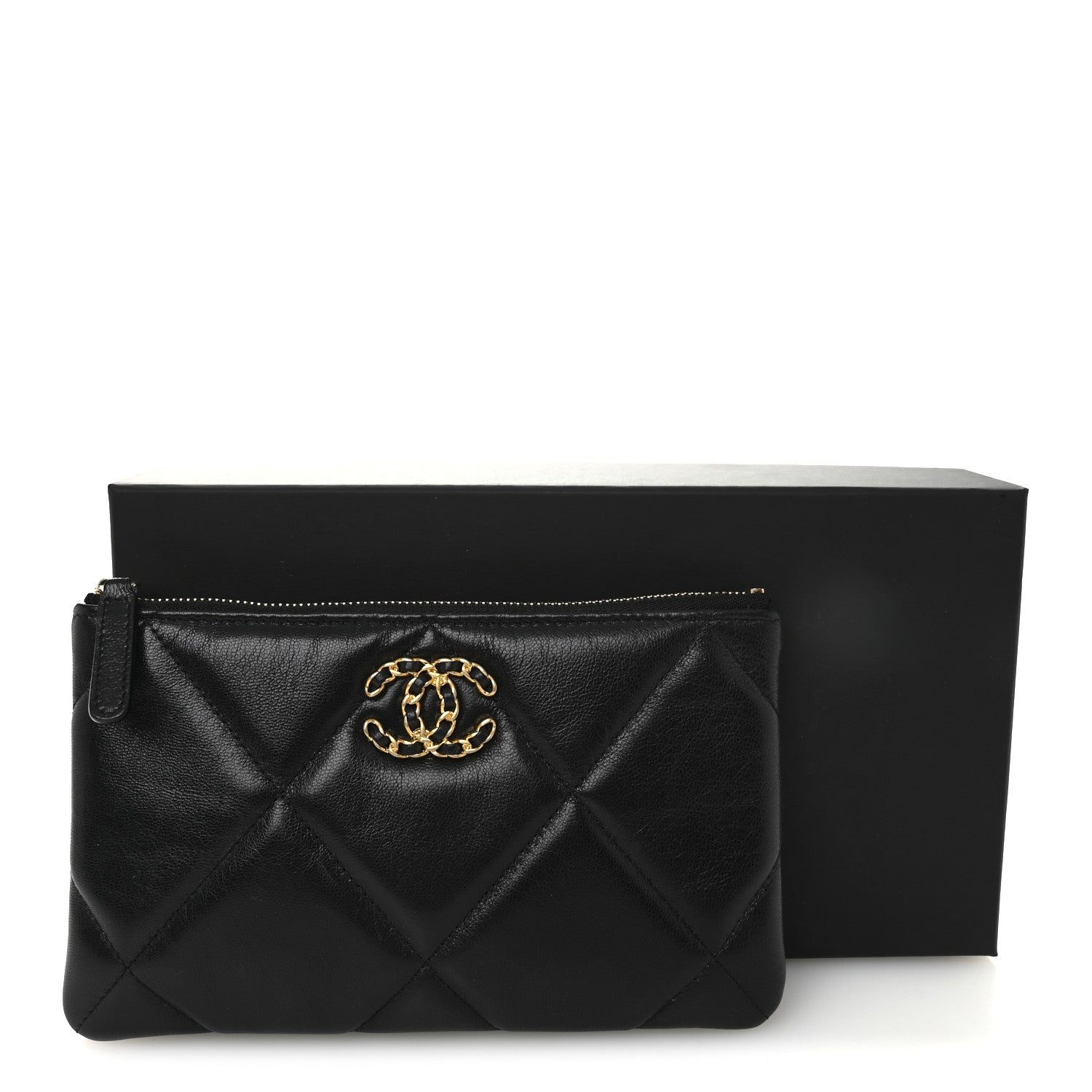 Chanel Shiny Goatskin Quilted Small Chanel 19 Pouch Black 8 of 8