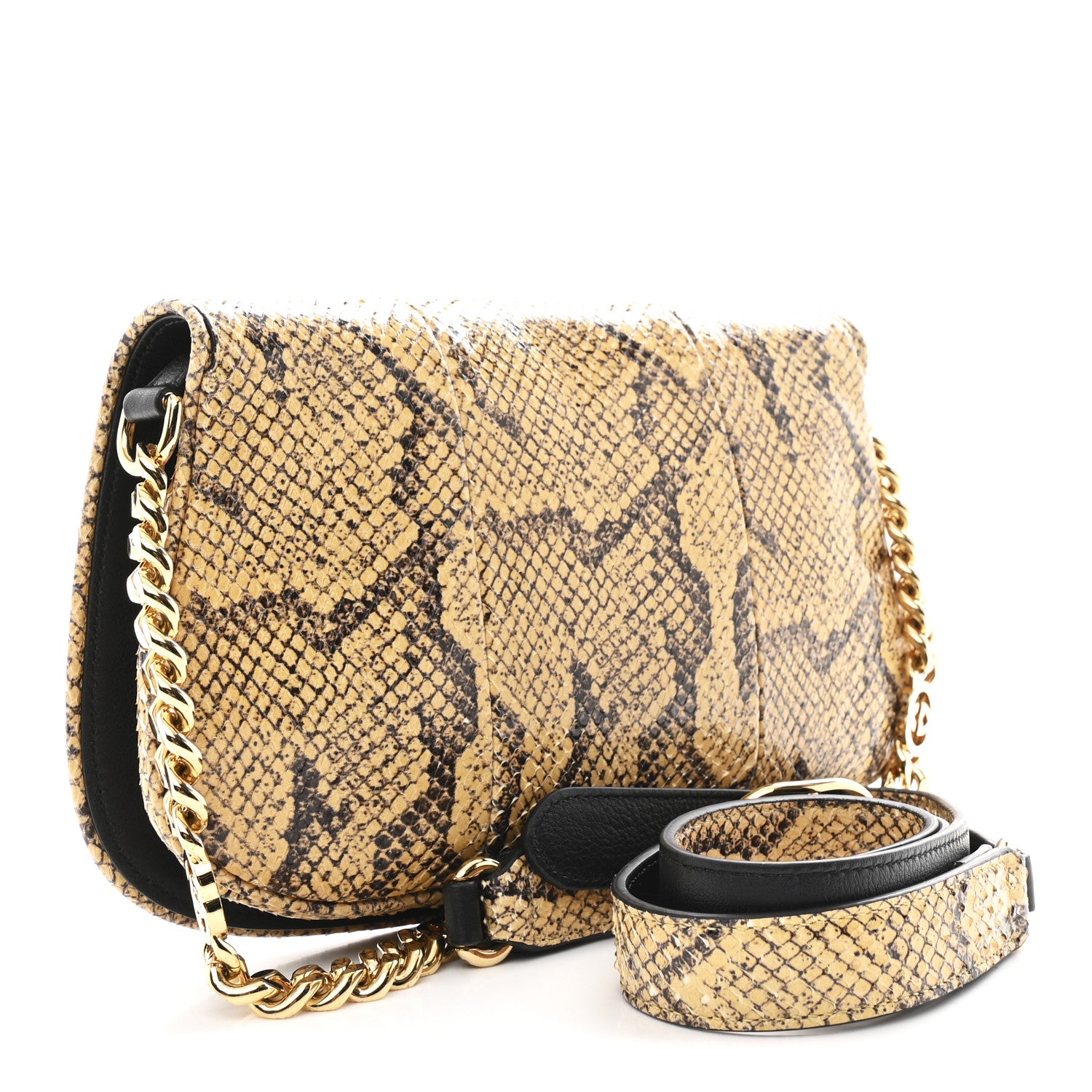 Gucci Roxy Snakeskin Blondie Chain Shoulder Flap Bag Roccia 3 of 12