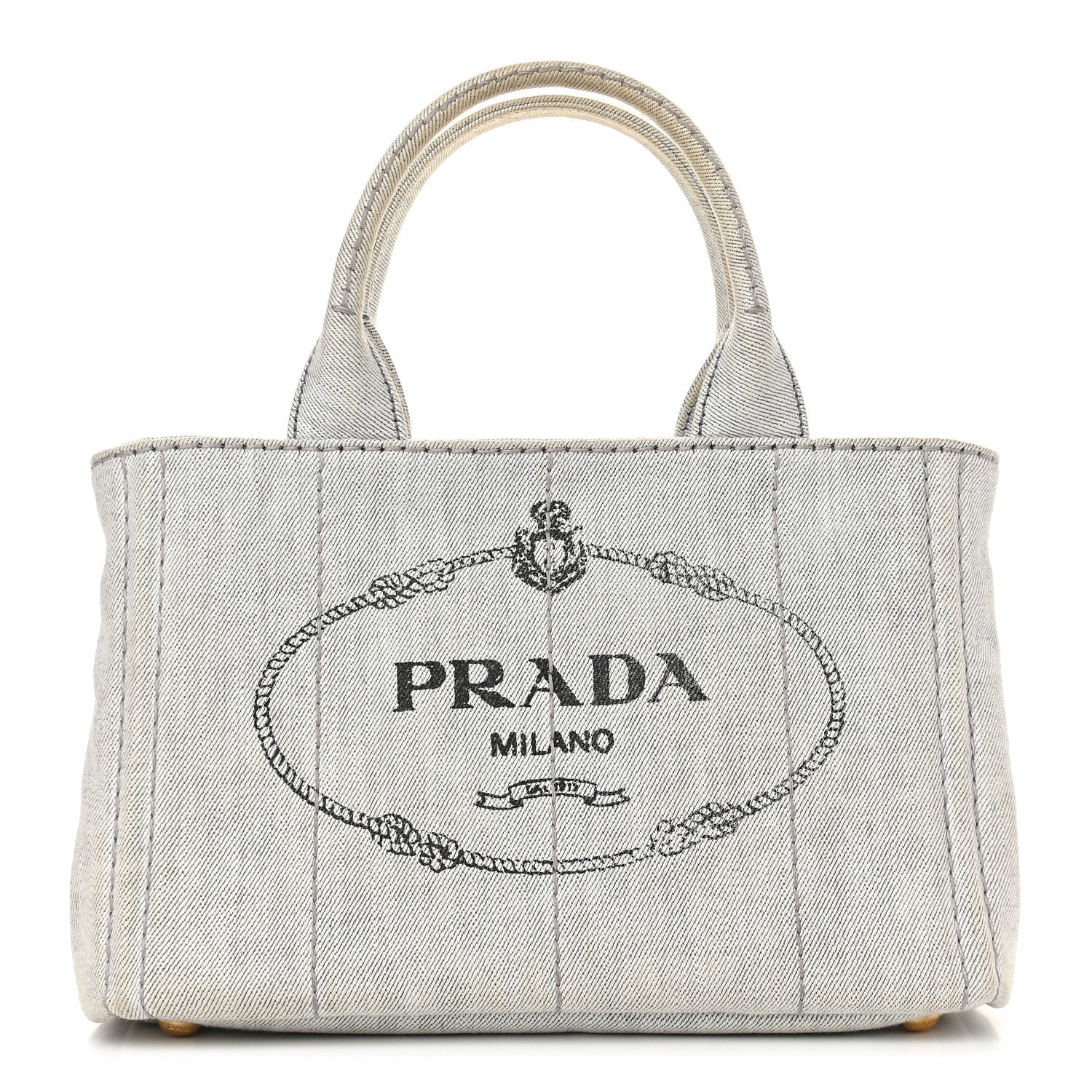 Prada Denim Small Logo Tote Bianco 1 of 9
