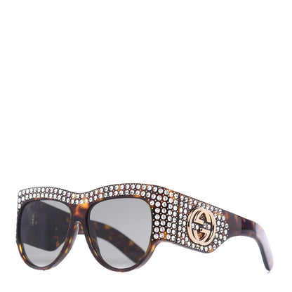 Gucci Acetate Crystal Oversize Hollywood Forever Sunglasses GG0144S Tortoiseshell 1 of 10