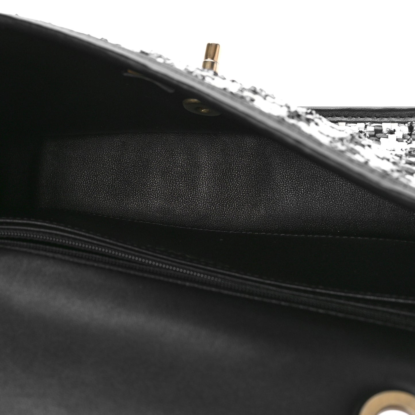 Metallic Lambskin Viscose Woven Flap Silver Black