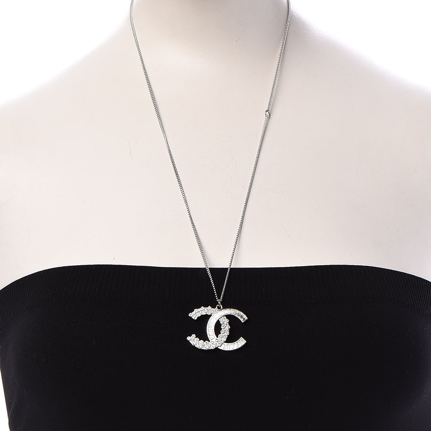 Chanel Baguette Crystal Large CC Necklace Silver 2 of 5