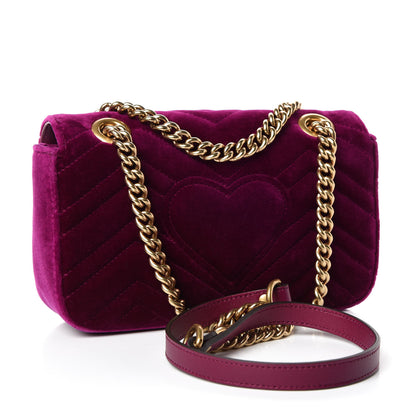 Gucci Velvet Matelasse Embroidered Mini GG Marmont Shoulder Bag Bordeaux 3 of 12