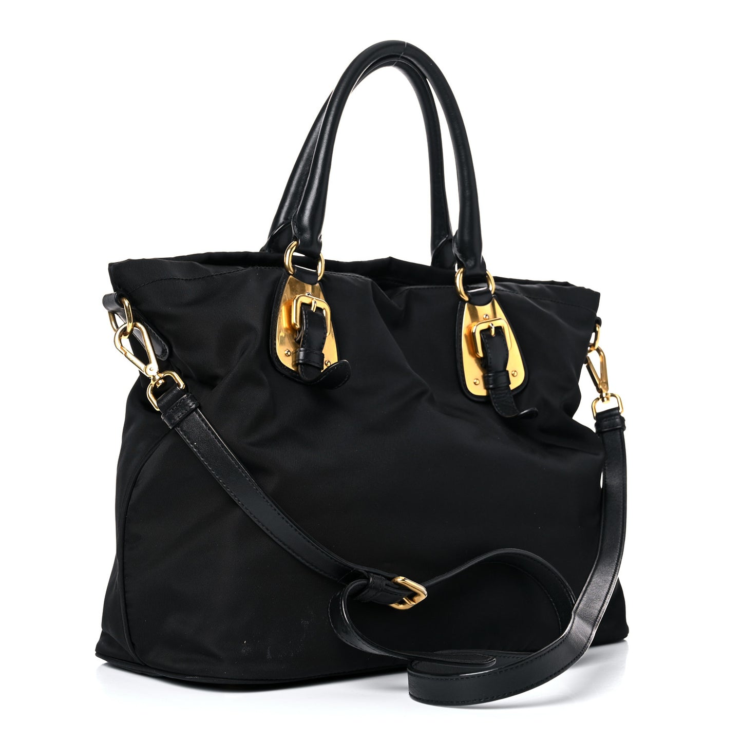 Tessuto Nylon Soft Calfskin Shopping Satchel Black