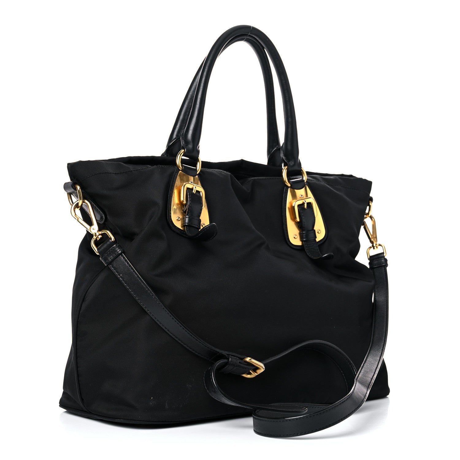Prada Tessuto Nylon Soft Calfskin Shopping Satchel Black 3 of 23