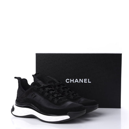 Chanel Fabric Calfskin Suede CC Sneakers 39.5 Black 10 of 10