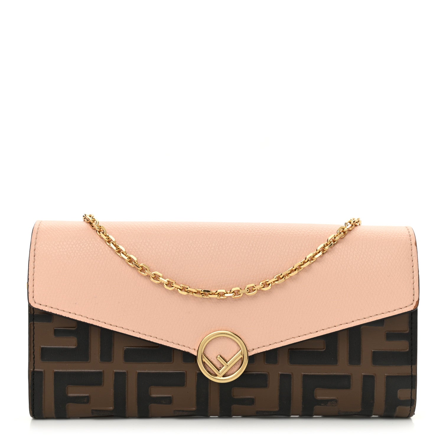 Fendi Vitello Cruise F is Fendi Bi-Color FF 1974 Embossed Continental Envelope Wallet On Chain Maya Black Light Rose 1 of 12