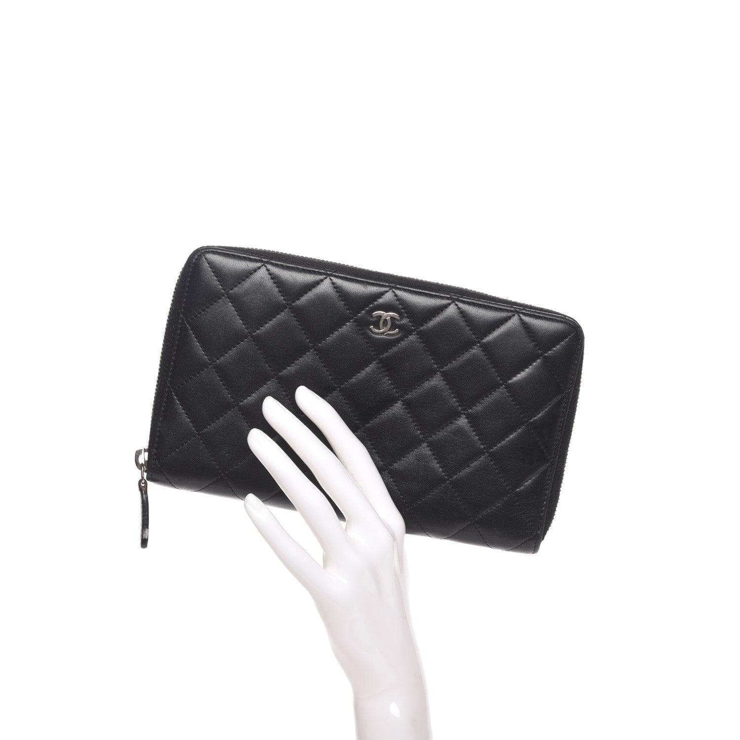 Chanel Lambskin Quilted Large Zip Around Organizer Wallet Black 2 of 8