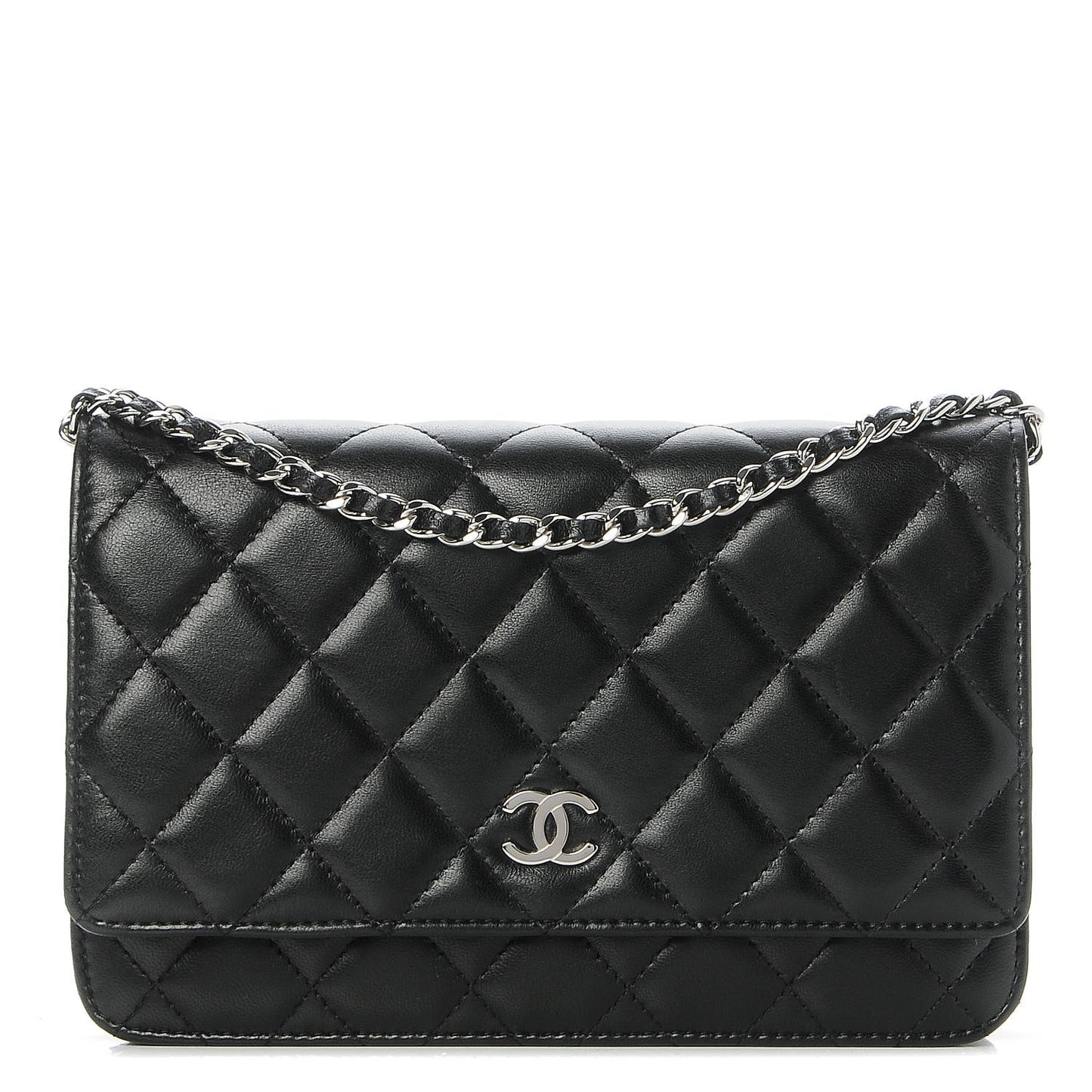 Lambskin Quilted Wallet On Chain WOC Black