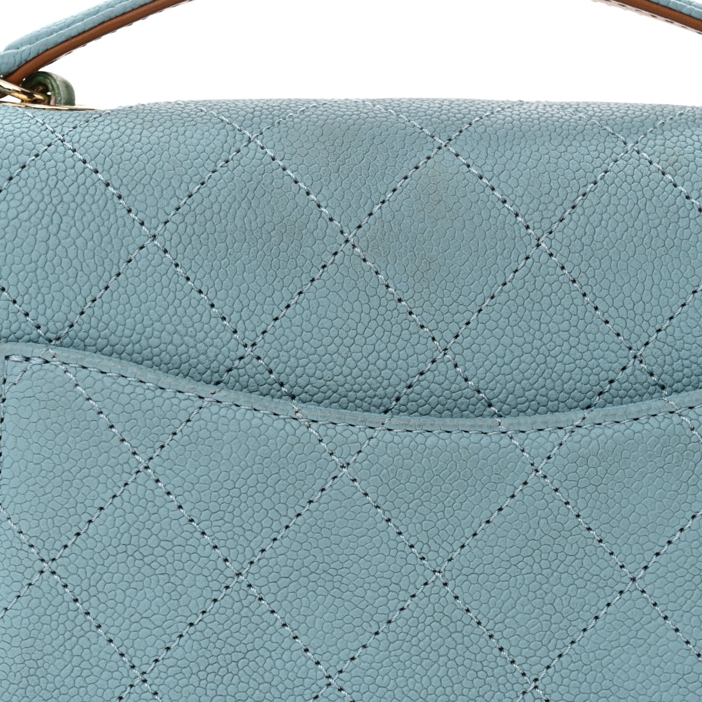 Grained Calfskin Quilted Small Cuba Top Handle Flap Blue