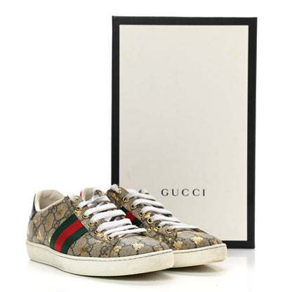 Gucci GG Supreme Monogram Bees Ayers Web Womens Ace Sneakers 35.5 Beige Oro Green Red 15 of 15