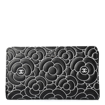 Chanel Lambskin Camellia Embossed Yen Wallet Black 1 of 4