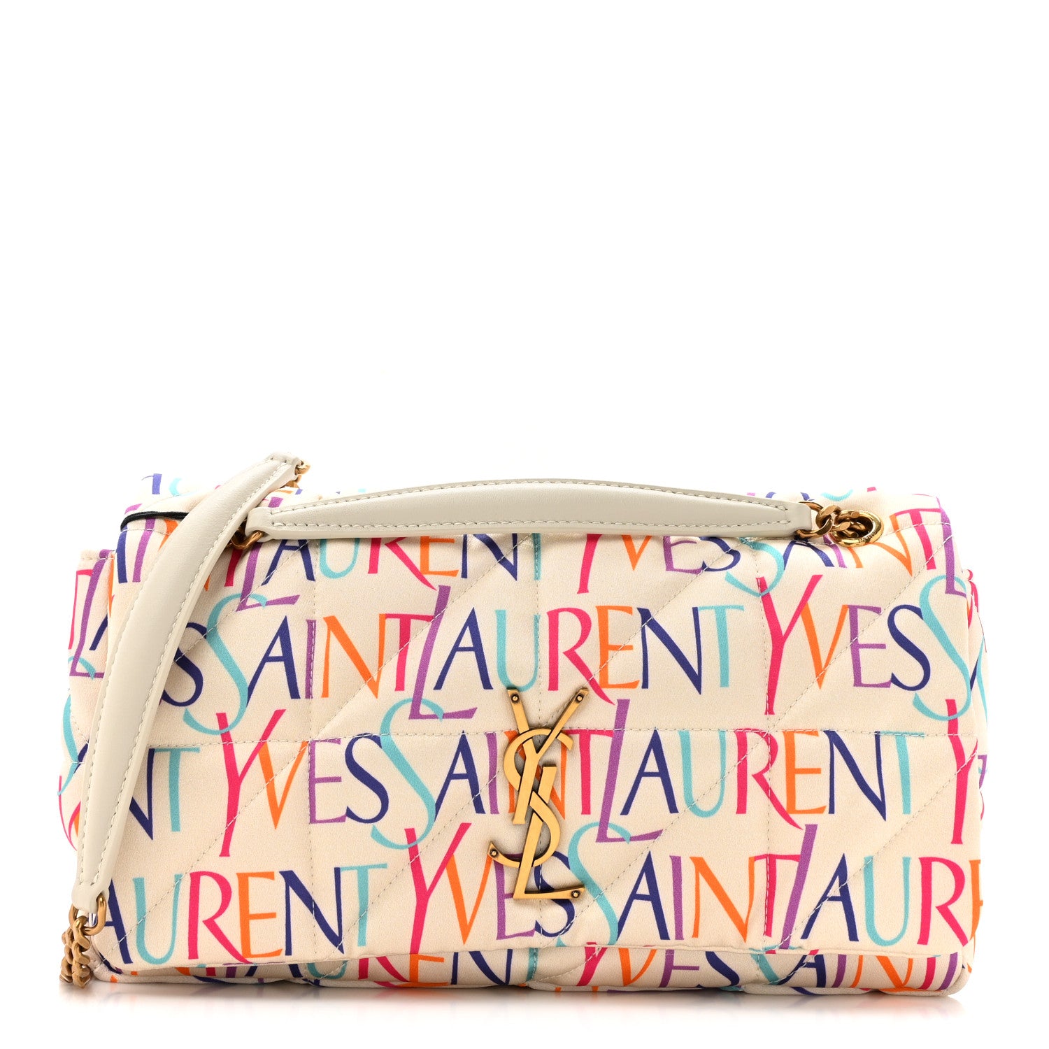 Saint Laurent Silk Carre Rive Gauche Print Patchwork Monogram Medium Jamie Multicolor White 1 of 10
