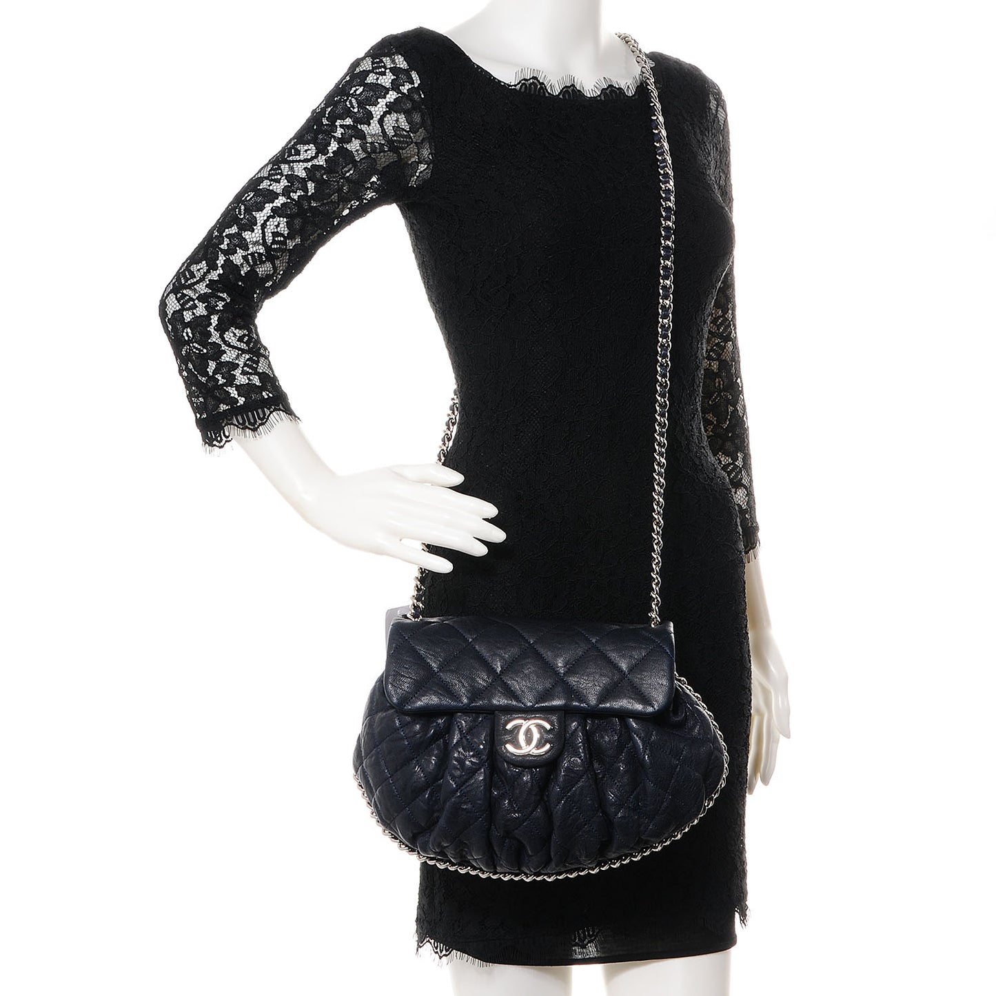Calfskin Chain Around Medium Messenger Bag Navy