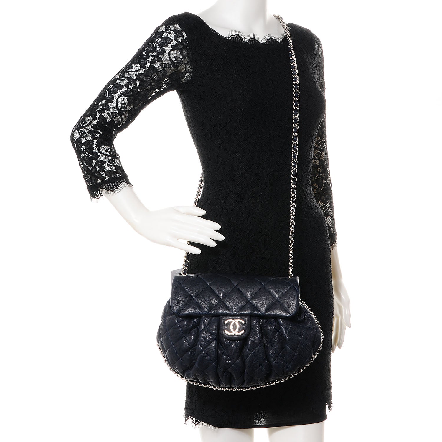 Chanel Calfskin Chain Around Medium Messenger Bag Navy 2 of 9