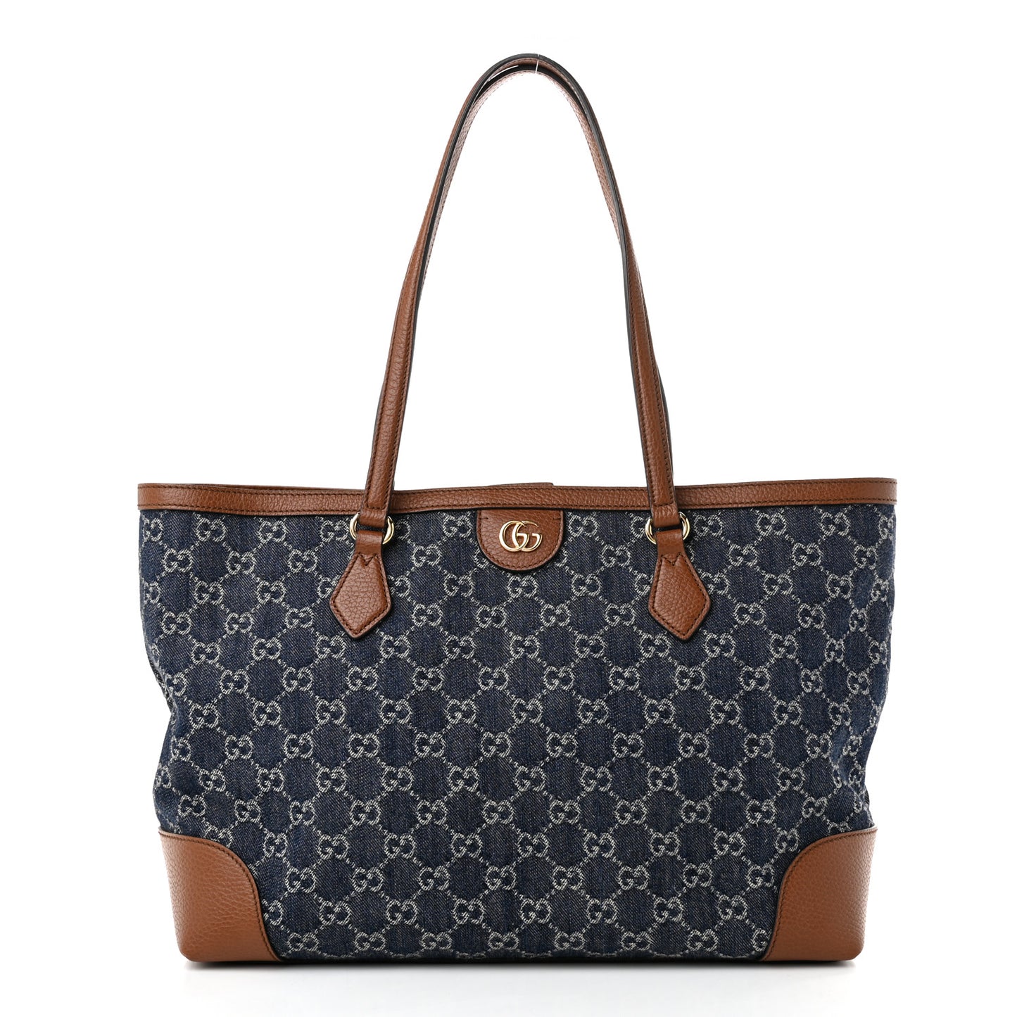 New Denim GG Monogram Medium Ophidia Shopping Tote Blue Tea Cuir