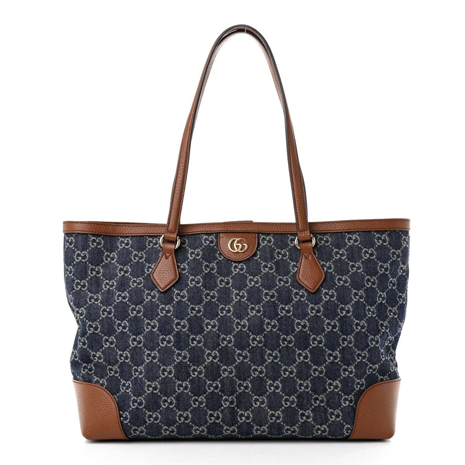 Gucci New Denim GG Monogram Medium Ophidia Shopping Tote Blue Tea Cuir 1 of 9