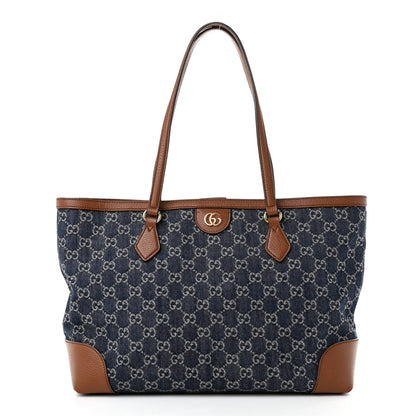 Gucci New Denim GG Monogram Medium Ophidia Shopping Tote Blue Tea Cuir 1 of 9