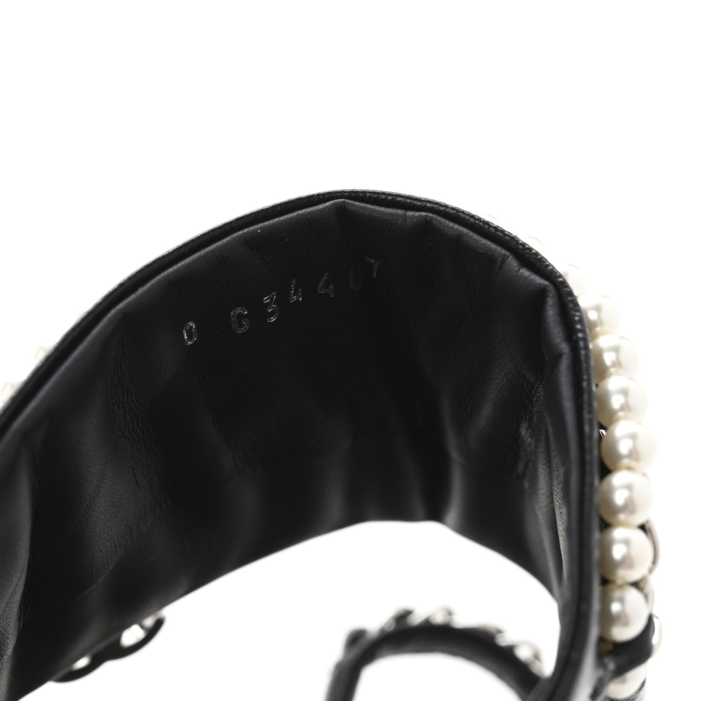 Pearl Lambskin Chain Flat Sandals 38.5 Black