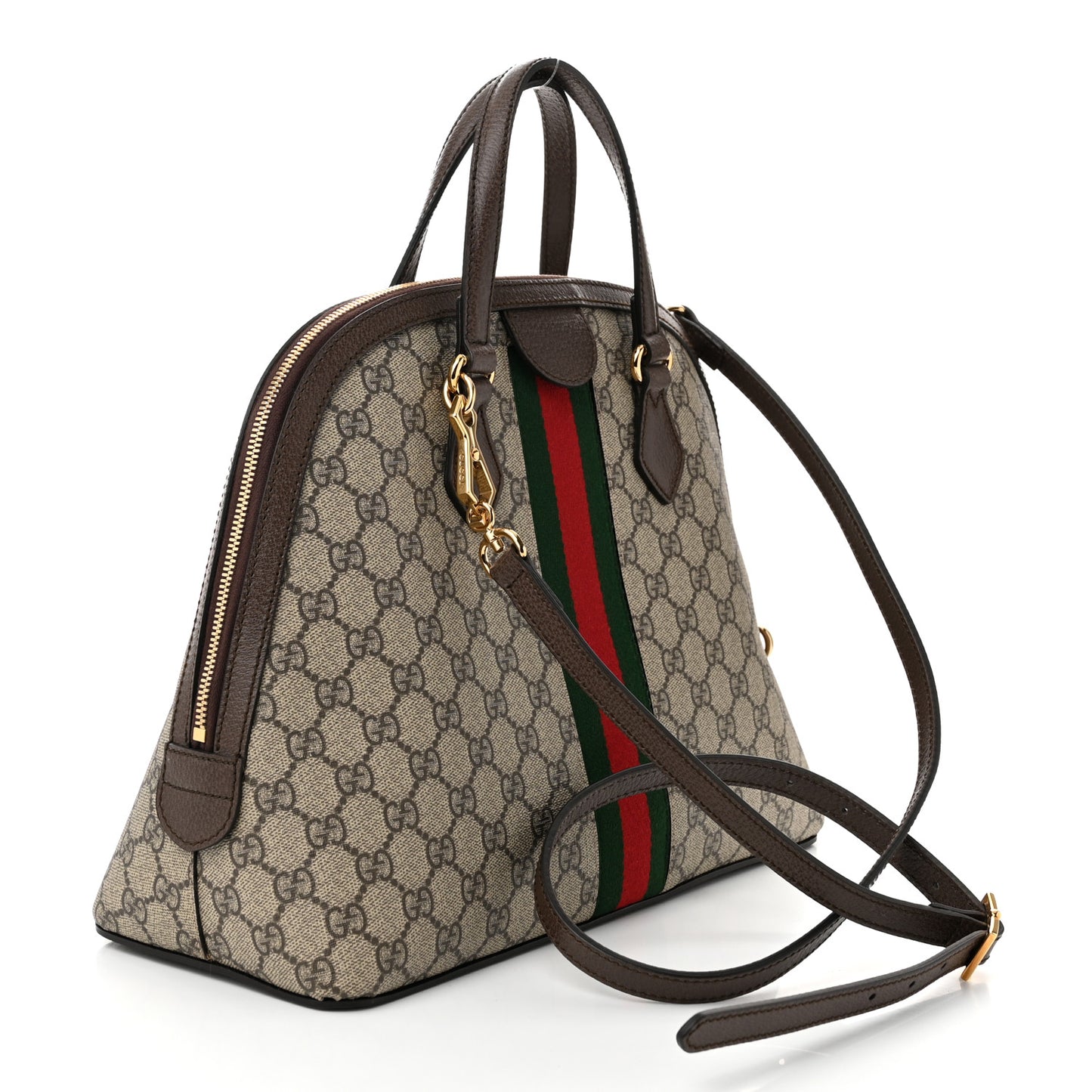 GG Supreme Monogram Web Medium Ophidia Top Handle Dome Bag Brown