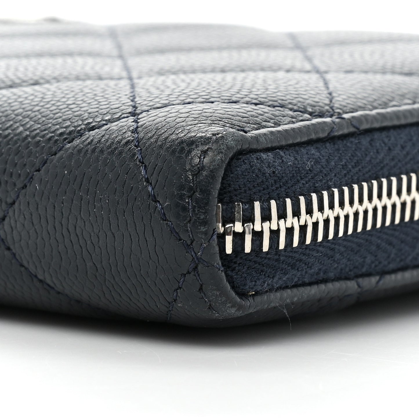 Caviar Quilted Large Gusset Zip Around Wallet Navy