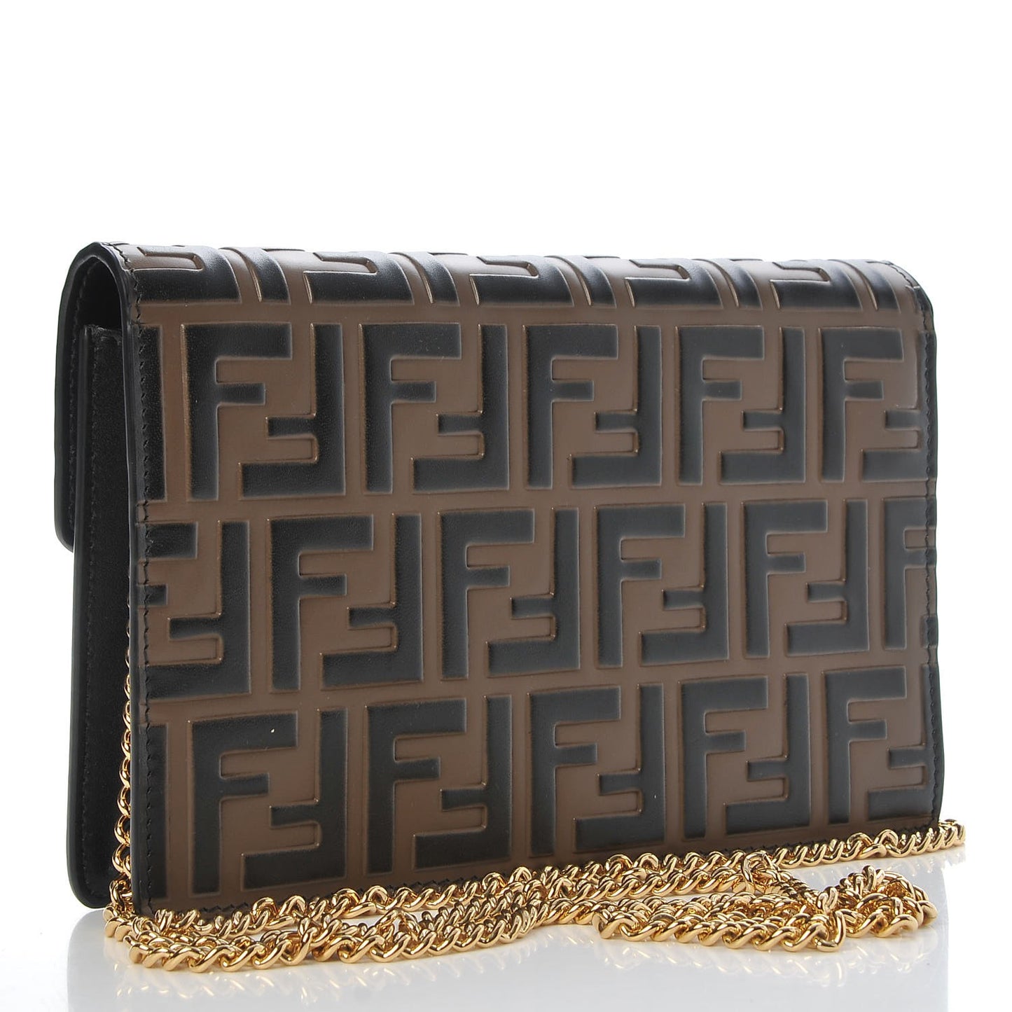 Vitello Liberty F is Fendi Bi-Color FF 1974 Embossed Medium Envelope Wallet On Chain Black Maya