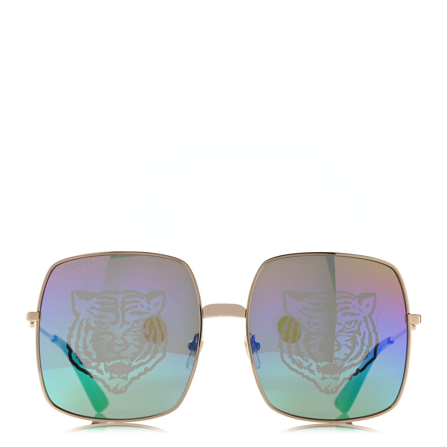 Metal Rectangular Frame Tiger Print Sunglasses GG0414S Gold