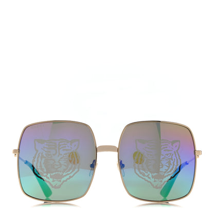 Gucci Metal Rectangular Frame Tiger Print Sunglasses GG0414S Gold 2 of 8