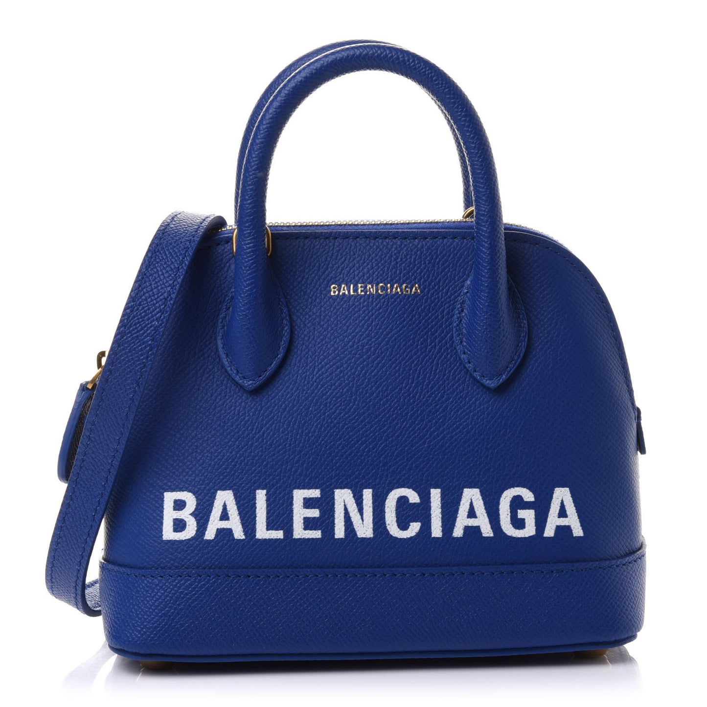 Signature Grained Calfskin Logo XXS Ville Top Handle Bag Bleu Roi White