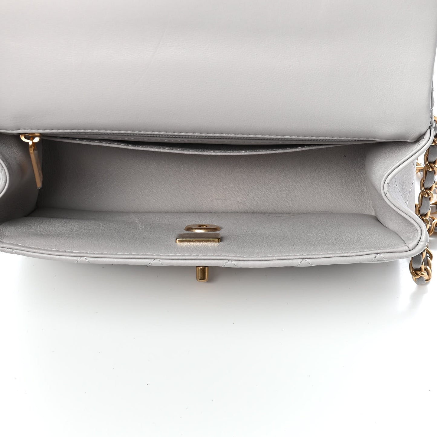 Lambskin Quilted Mini Top Handle Rectangular Flap Grey