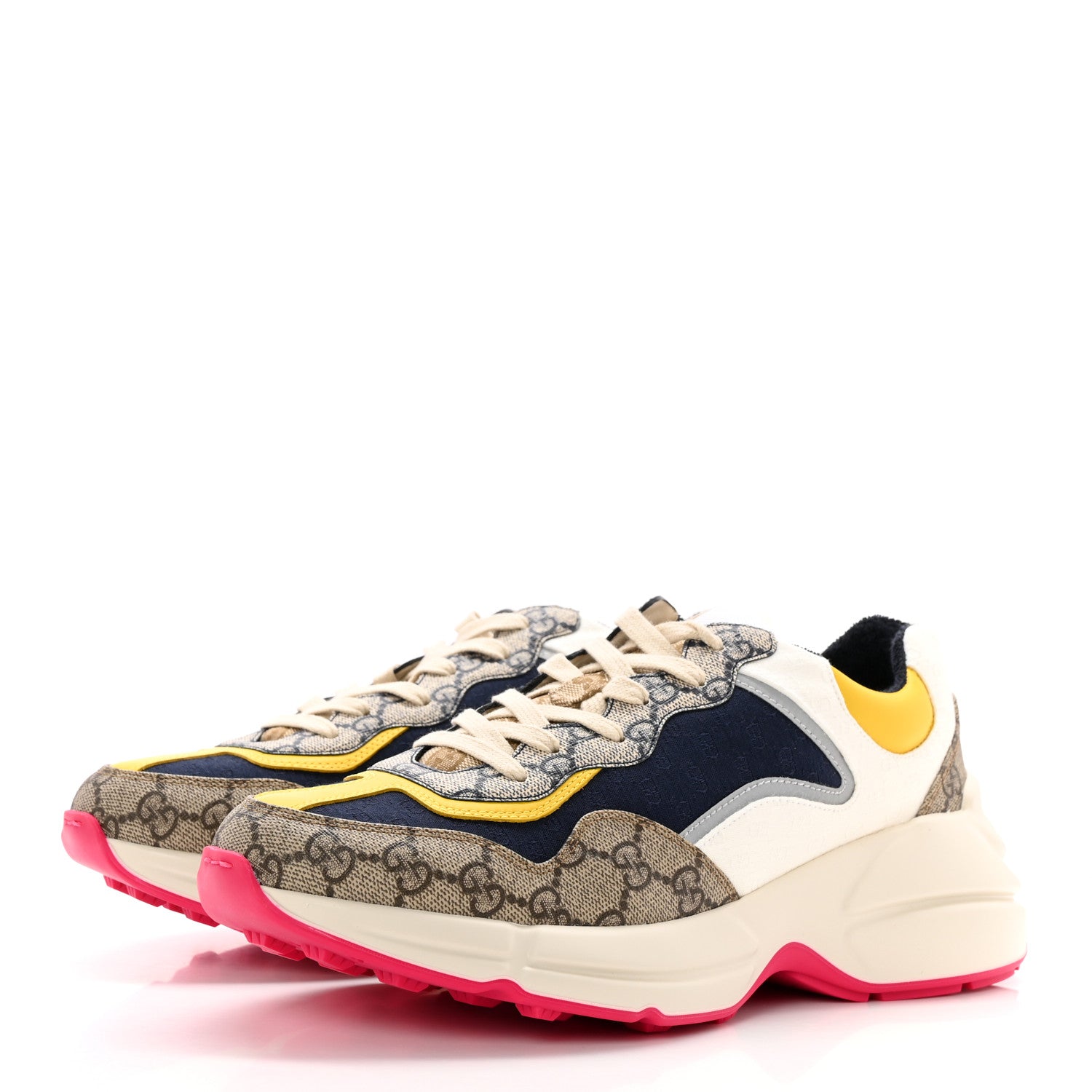 Gucci GG Supreme Monogram Mix Monogram Mens Rhyton Sneakers 8 London Blue Beige Sun Yellow 3 of 13
