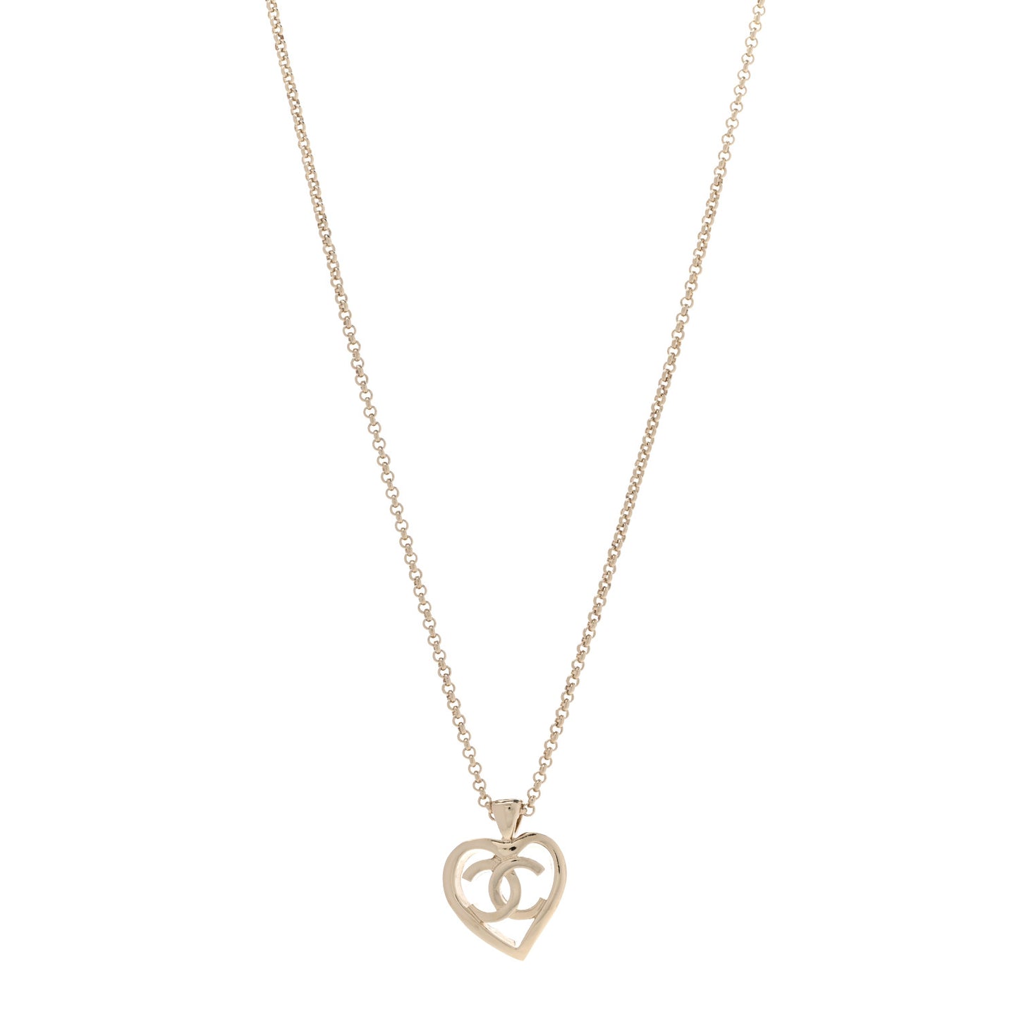 Metal CC Heart Coco Pendant Necklace Gold