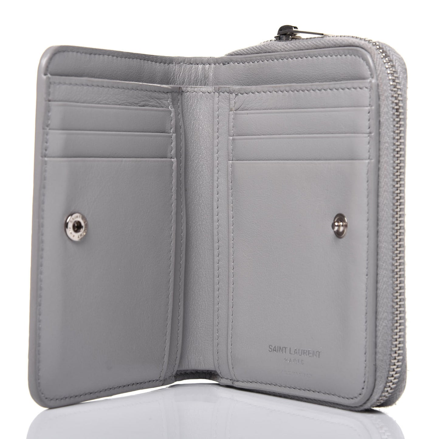 Calfskin Crocodile Embossed Monogram Compact Wallet Mouse Grey