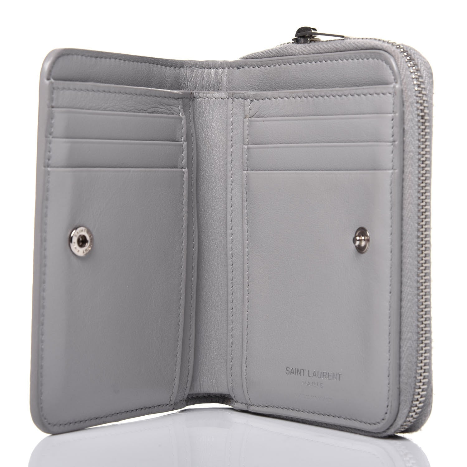 Saint Laurent Calfskin Crocodile Embossed Monogram Compact Wallet Mouse Grey 5 of 11