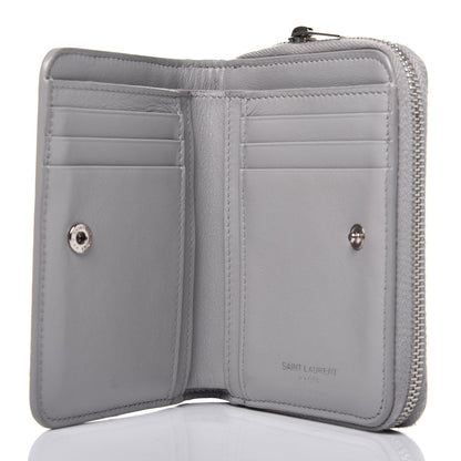 Saint Laurent Calfskin Crocodile Embossed Monogram Compact Wallet Mouse Grey 5 of 11